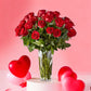 I Love You Red Roses with Greens in a Clear Vase