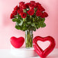I Love You Red Roses with Greens in a Clear Vase
