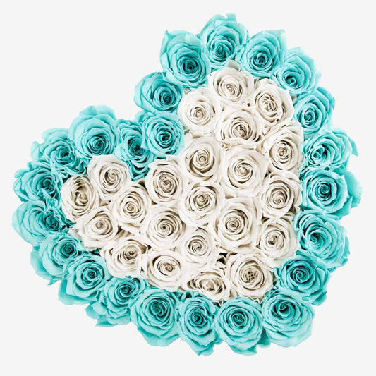 Teal Blue and White Roses | Black "Love" Box