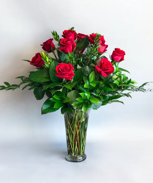 Red Rose Bouquet with Clear Glitter 3-Stem