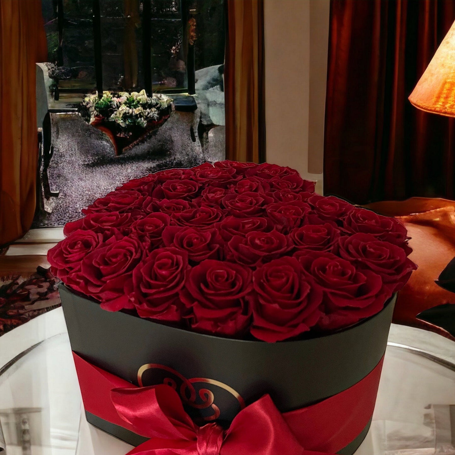 Crimson Red Roses | Black "Love" Box