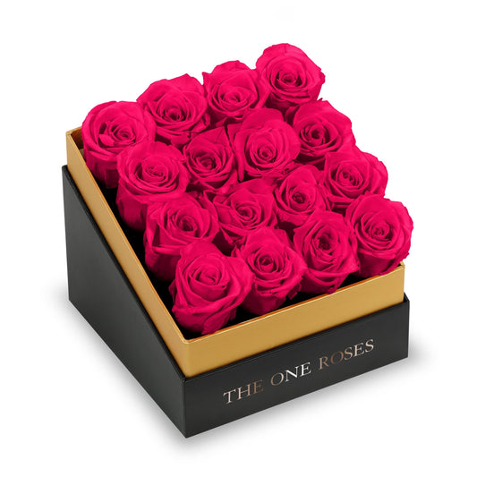 Coffee Table Black Square Box - Hot Pink Roses