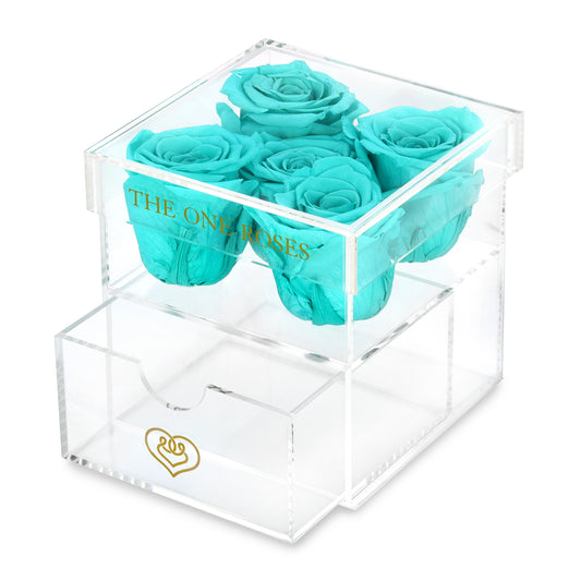 Opaque | Rose Box with Drawer | Teal Blue Roses