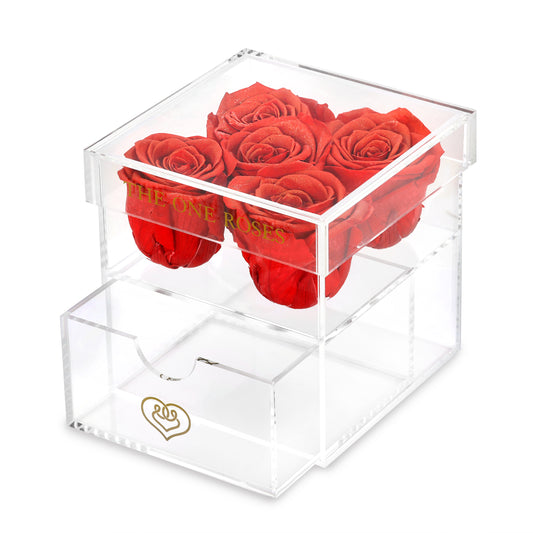 Opaque | Rose Box with Drawer | Crimson Red Glitter Roses