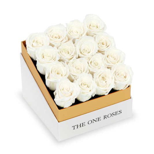 Coffee Table White Square Box - Pearl White Roses