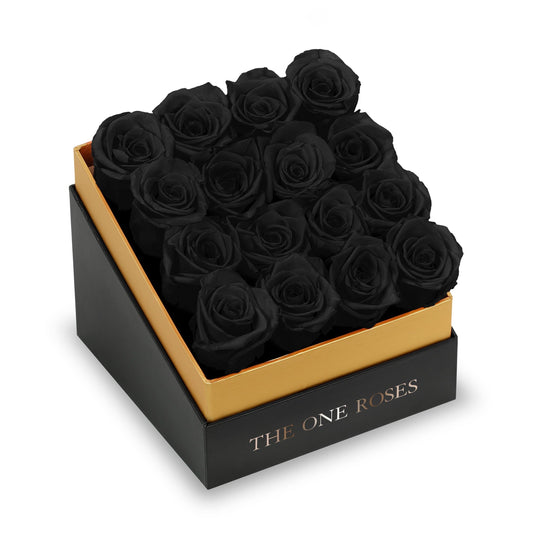 Coffee Table Black Square Box - Onyx Black Roses
