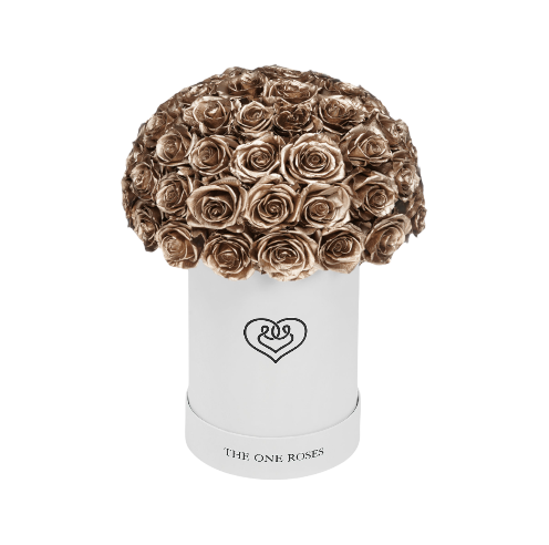 Round Dome | Basic White Box with Metallic Gold Roses