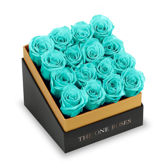 Coffee Table Black Square Box - Teal Blue Roses
