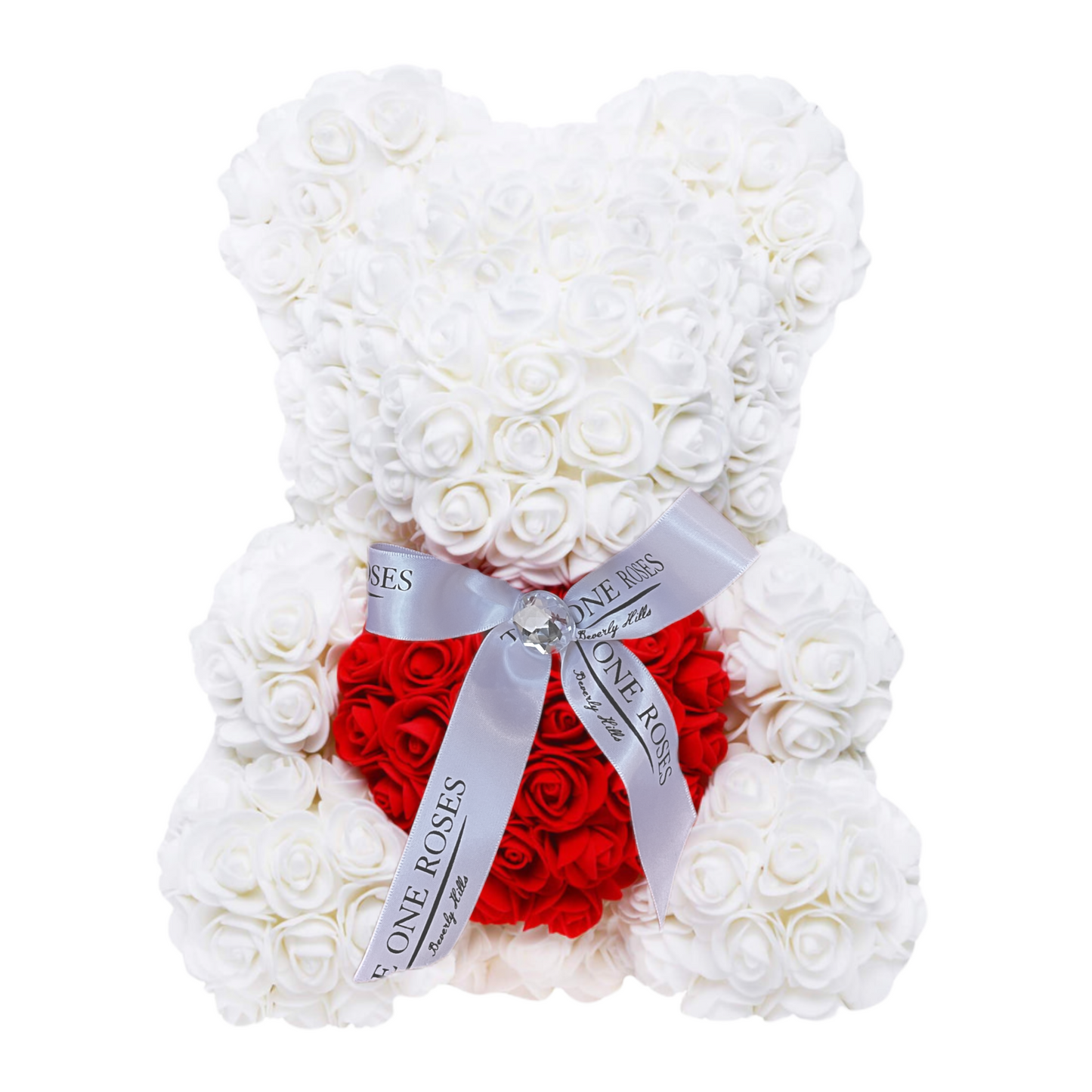 White Red Heart Rose Bear