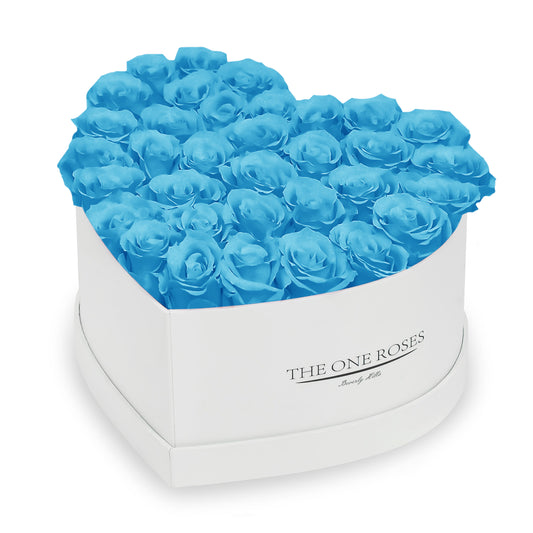 Aqua Blue Roses | White "Love" Box