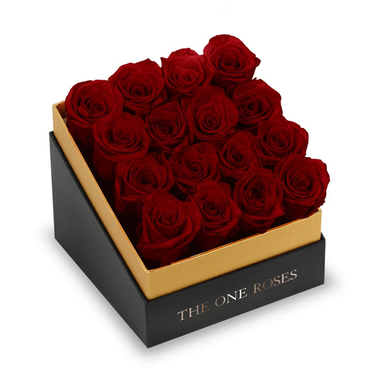 Coffee Table Black Square Box - Burgundy Red Roses