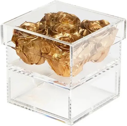 Opaque | Rose Box with Drawer | Metallic Gold Roses