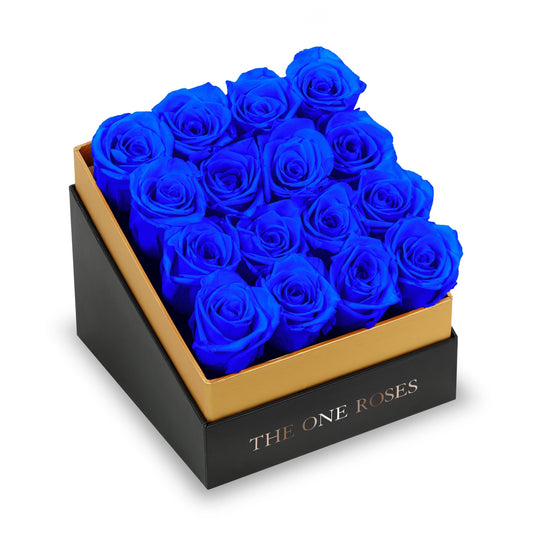 Coffee Table Black Square Box - Sapphire Blue Roses