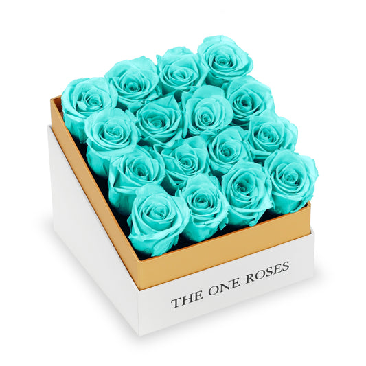 Coffee Table White Square Box - Teal Blue Roses