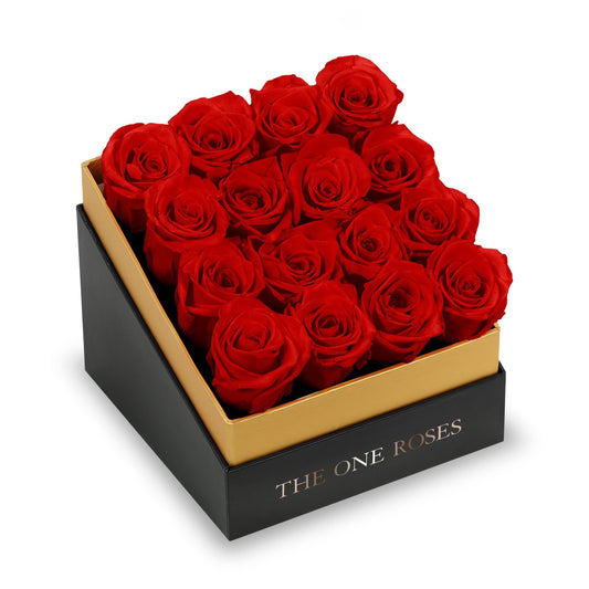 Coffee Table Black Square Box - Crimson Red Roses