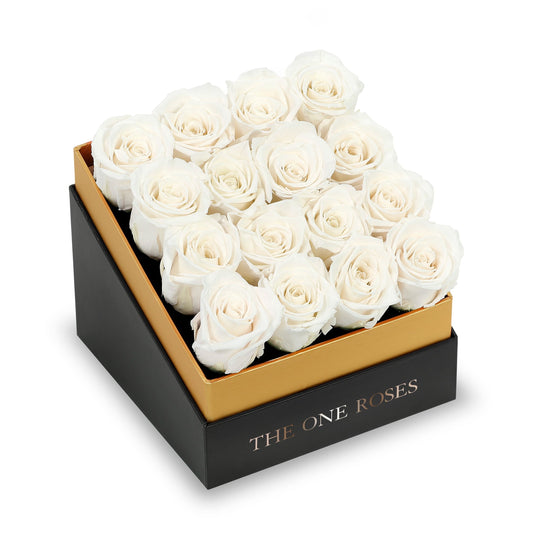 Coffee Table Black Square Box - Pearl White Roses